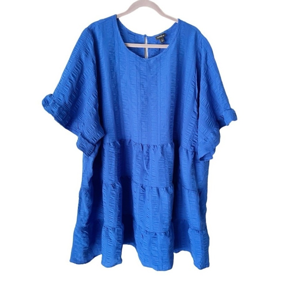 Torrid Royal Blue Textured Tiered Babydoll Tunic Top Short Sleeve Size 5 5X